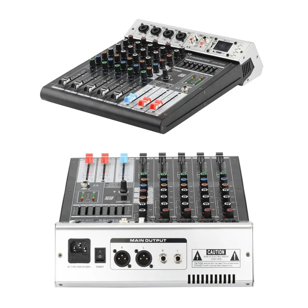 Freeboss 99DSP 6 Channels Audio Power Mixer USB PC Recording Bluetooth Karaoke 48V Phantom DJ Mixing Console Table ADM-GBR6