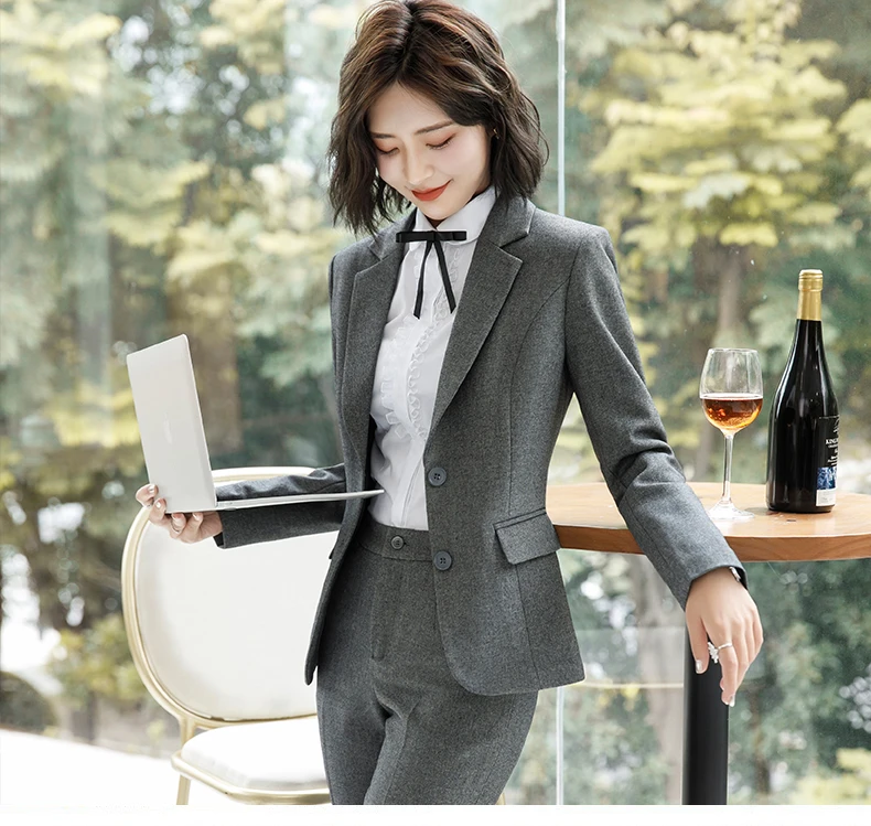 2020 Spring Formal Pant Suits for Women Office Lady Uniform Business Work Blazer Set Professional Pantsuits Female Plus Size 4XL