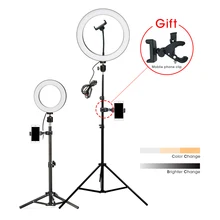 Fotografie LED Selfie Ring Licht 16/26cm drei-geschwindigkeit Stufenlose Beleuchtung Dimmbar Mit Stativ Für Make-Up Video live-Studio(China)