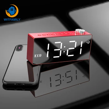 

Snooze Temperature Display Home Decoration Clock LED Mirror Digital Desktop Alarm Clock Bluetooth Electronic Speaker FM Radio