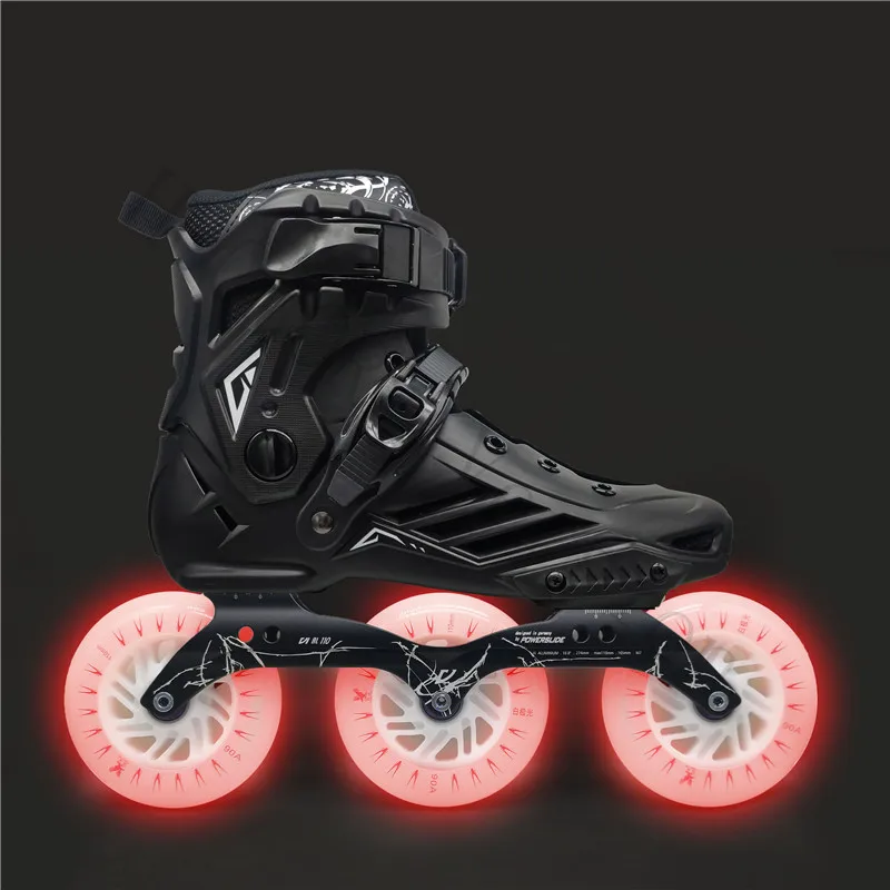 Street Road Roller Skating Ptines with 110mm LED Shine Wheels for Young Boy Girl Inline Speed Skates Sneakers BLACK WHITE 3X110