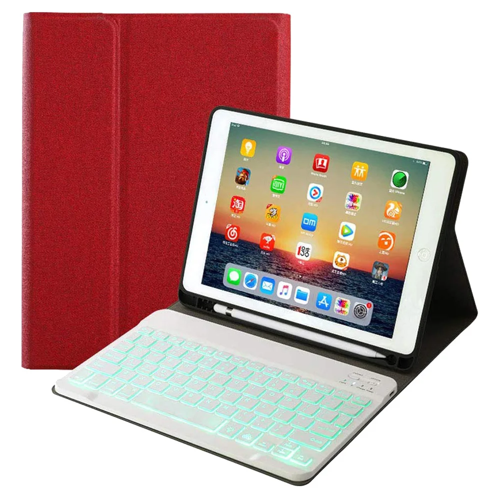 Кожаный чехол с клавиатурой, чехол-книжка с подсветкой, Беспроводная Bluetooth клавиатура для iPad 10,2 DOM668