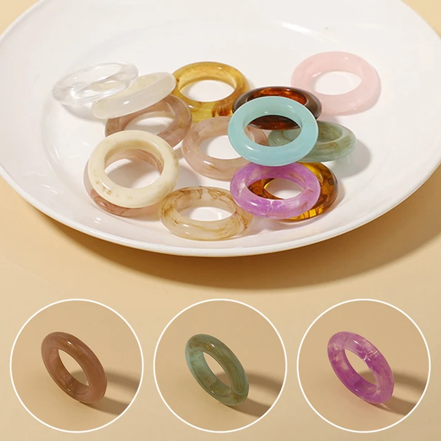 Colorful Resin Ring Agate Band Rings For Women, Smooth Assorted