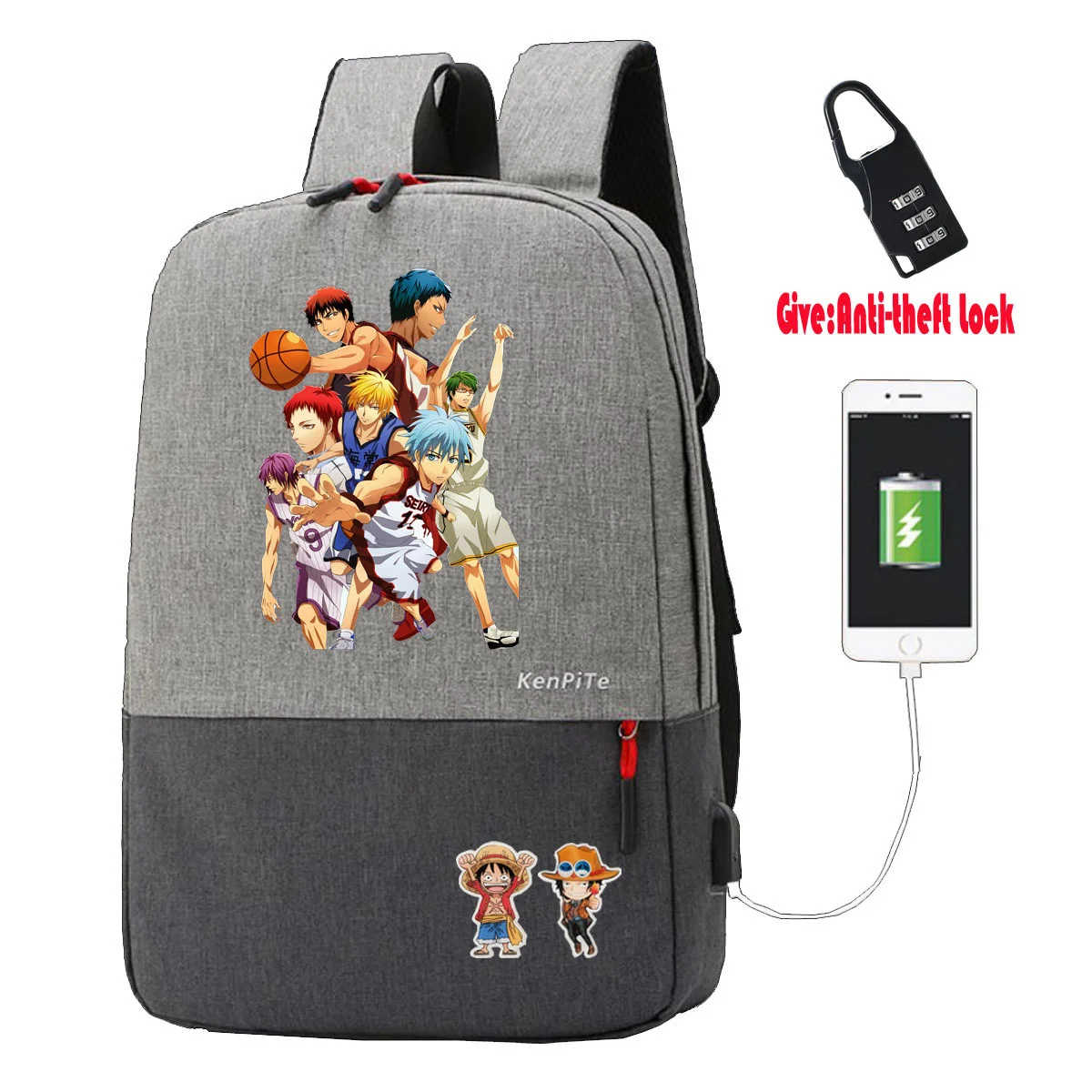 

Баскетбольный рюкзак Аниме Kuroko's для подростков, дорожный ранец с USB-зарядкой и защитой от кражи для студентов и учебников, унисекс