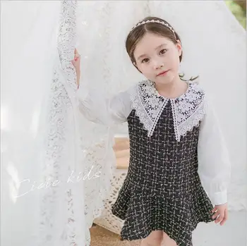 

girl dresses lace collar long sleeve girls princess dress Korea fashion high-grade princess dresses