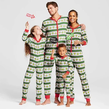 

Family Christmas Pajamas Set Print Green Jumpsuit New Year Matching Family Outfit NightWear Mom Dad Kid Gift Clothes Sleepwear