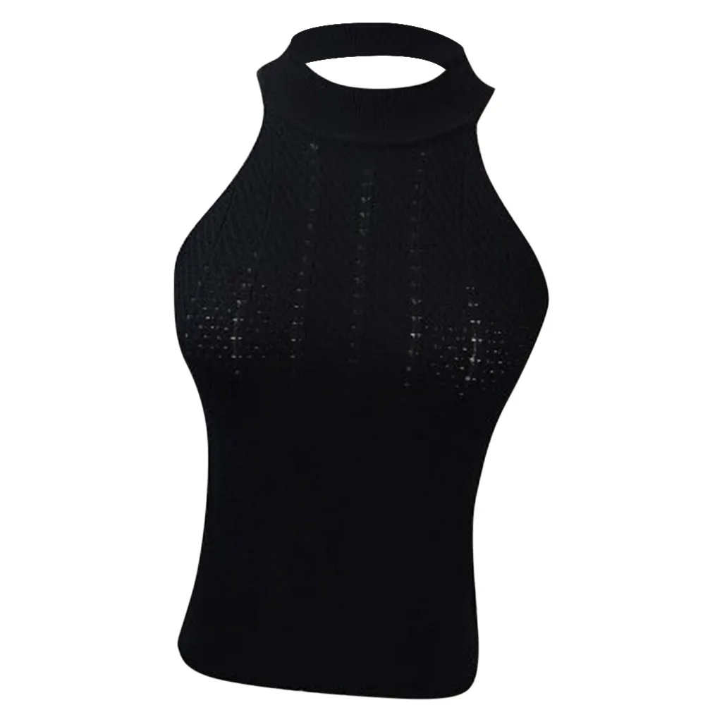 Женский трикотажный топ без рукавов Приталенный с круглым вырезом и плечами