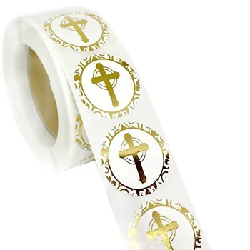 

Christian Cross Stickers 500pcs 25mm gold foil stickers yellow Cross sealings festival stickers Diary label Decoration decals 24
