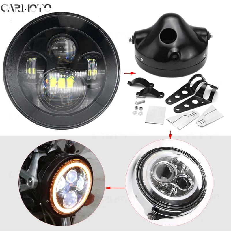 1pcs 7 Inch DOT SAE E9 Motorcycle Headlamp with angle eye Led Headlight 7inch housing bucket trim ring for Touring Electra Glide - Цвет: Темно-серый