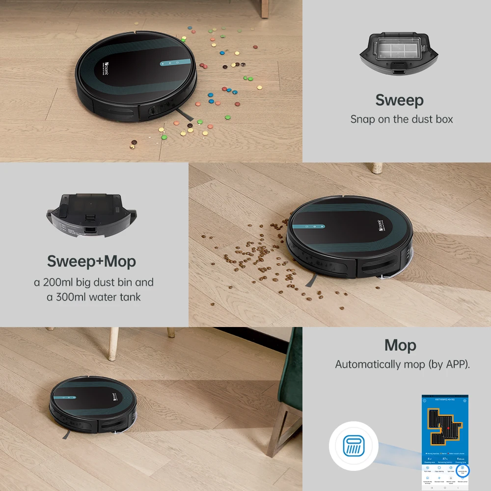 Proscenic 850T 3000PA Suction Robot Vacuum Cleaner with WiFi connection  works with Alexa and Google Home 3-in-1 mop Auto Charge