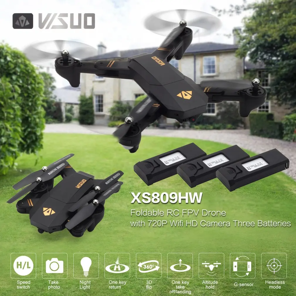 VISUO XS809HW Радиоуправляемый Дрон 2,4G складной FPV селфи RC Квадрокоптер с 720P широкоугольной камерой удержание высоты с тремя батареями z