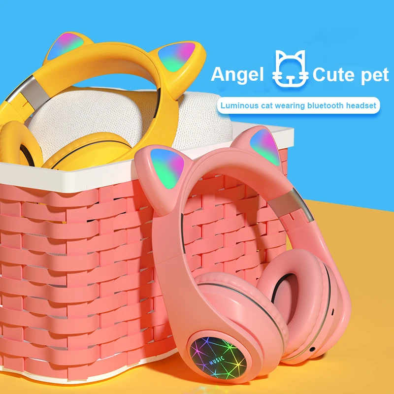 Bluetooth Headphones Wireless Cat Cute Ear Headphone Foldable Headset Support TF Card/FM Radio/Bluetooth AUX Stereo | Электроника