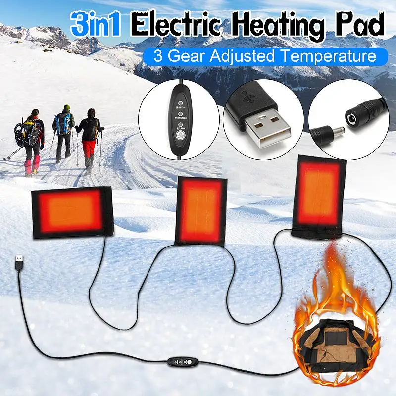 3 pads 5 в 12 В Usb электрическая грелка 3 передач Регулируемая температура быстрый нагрев углеродного волокна грелка для ткани жилет куртка - Цвет: 3 pads
