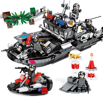 

City Swat Police Team Military Rapid Response Combat Boat Kits Building Block Figure Brick Toys