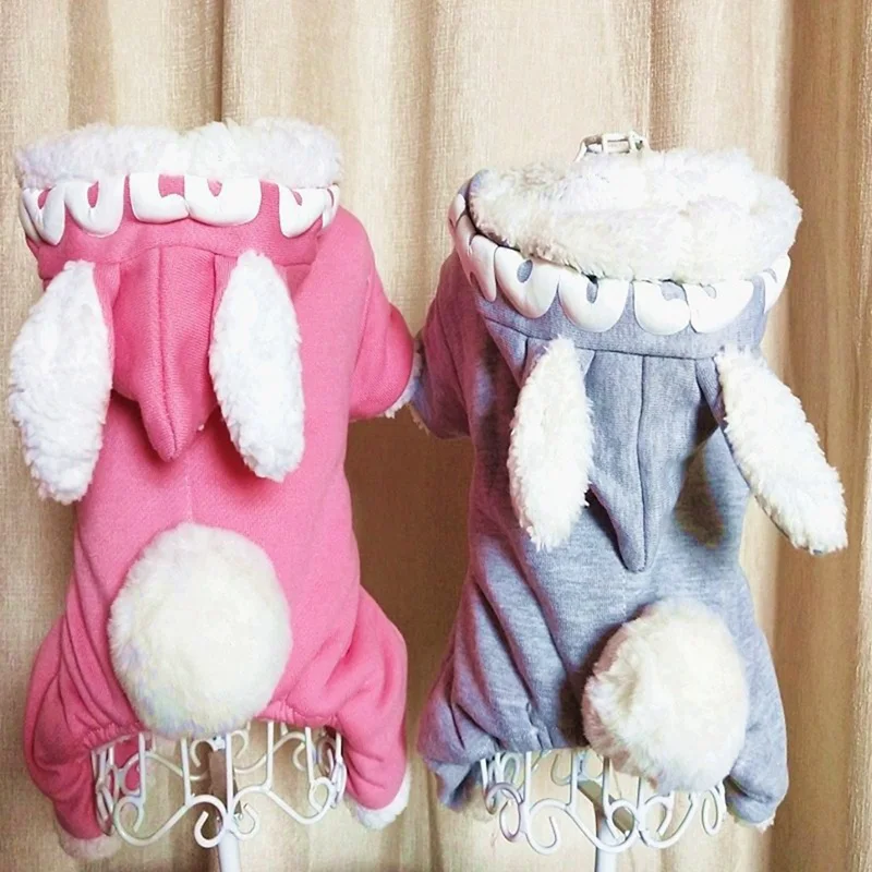 Warm Dog Clothes Cute Big Rabbits Ears Design Jacket Winter Pet Thicken Jumpsuit Fashion Fleece Coat For Dogs Chihuahua