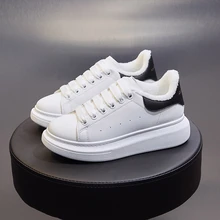 Fashion Women's White Sneakers High Quality Genuine Leather Women's Platform Casual Shoes Outdoor Non-slip Warm Walking Shoes