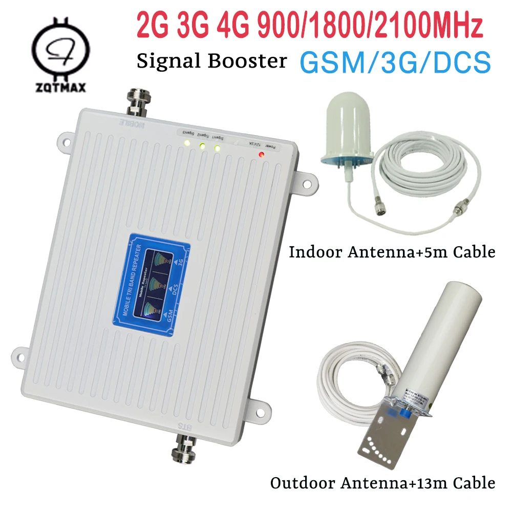 ZQTMAX 2g 3g 4g ретранслятор трехполосный усилитель сигнала 900 1800 2100 gsm dcs сотового