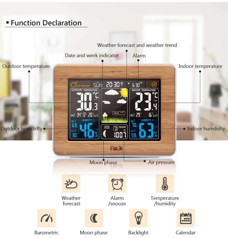 Барометр термометр гидрометр датчик Беспроводная метеостанция цифровые настенные часы с цветным ЖК-дисплеем