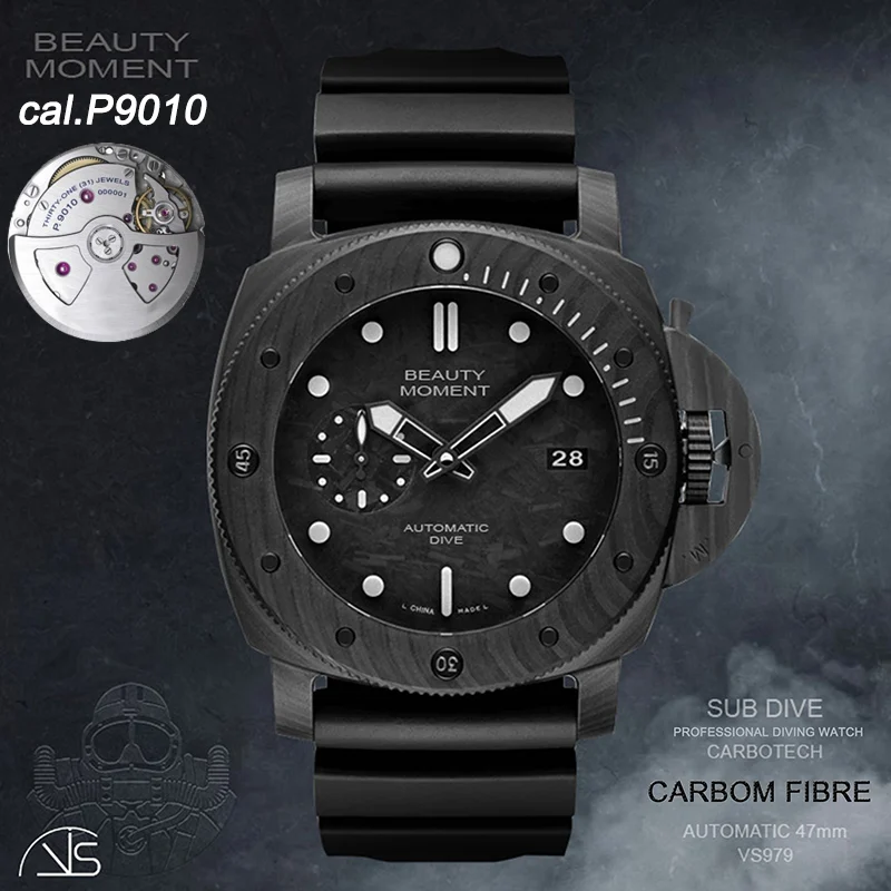 

Men's Mechanical Watch PAM979 Carbotech VSF 47MM Carbon Fiber Dial Sapphire Mirror Rubber Strap P.9010 Movement AAA Watch