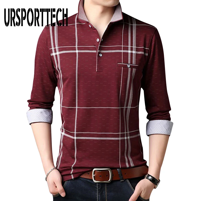 

URSPORTTECH Men Polo Shirts Long Sleeves Cotton Blend Material Classical Design Tops Plus Size High Quality Men Golf Poloshirt