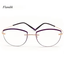 Кошачий глаз, без оправы, оптические очки для чтения, женские, металлическая оправа из нержавеющей стали, очки для пресбиопии по рецепту+ 1,00+ 1,50+ 2,00+ 2,50