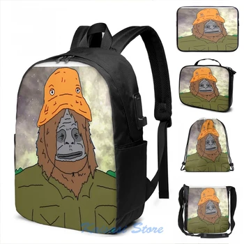 

Big Lez Show - Trippy Sassy Sasquatch USB Charge Backpack men School bags Women bag Travel laptop bag