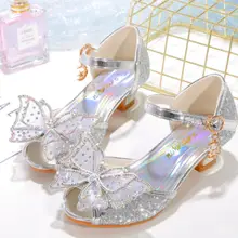 

Girls Ice Queen Sandals 4-10 Years Old Casual Sequin Bow Gif Shoes High-heeled Princess Crystal Shoes Kids Dress Shoes