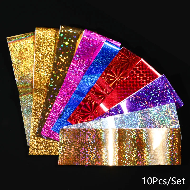 Mix Holographic Flower Nail Foils Sticker 4*20cm Nail Art Transfer Sticker Manicure DIY Design for Nail Art Decoration - Цвет: 10Pcs