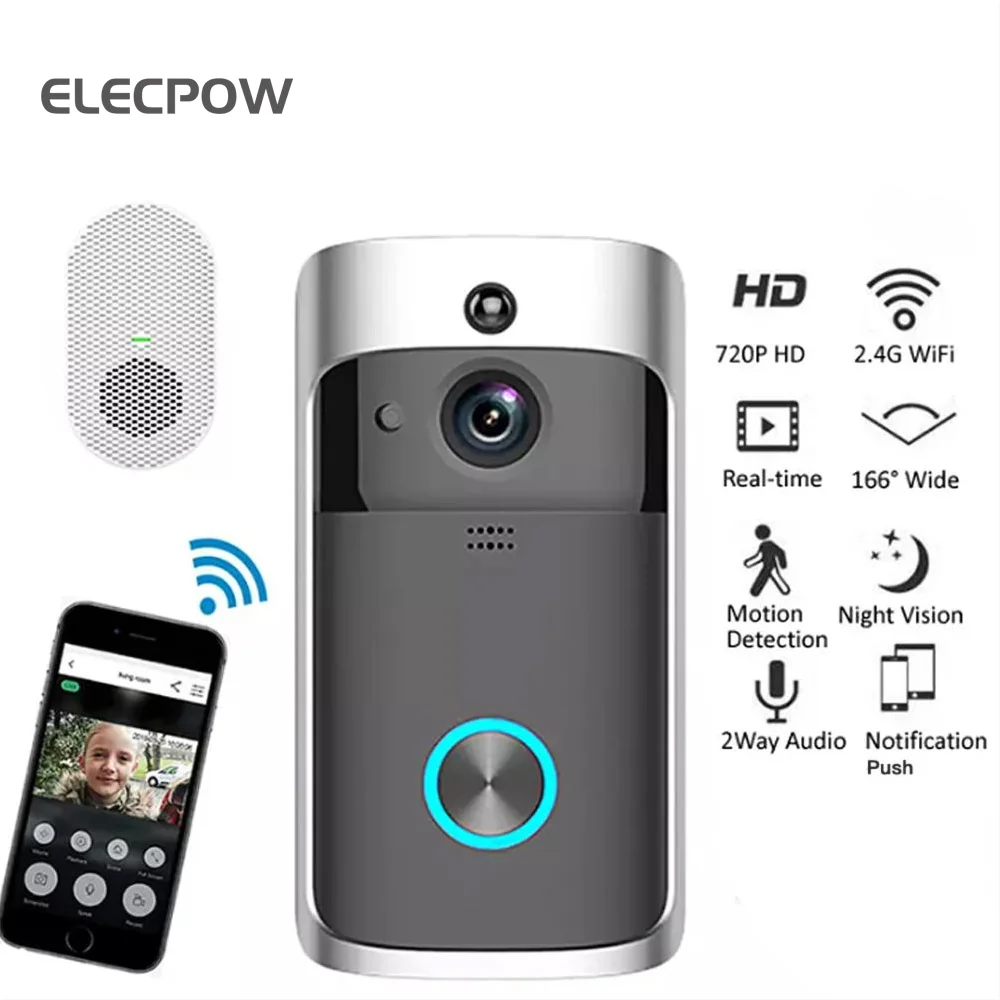 WiFi inteligente timbre Video cámara llamada inalámbrica intercomunicador con timbre visión de noche la puerta anillo para teléfono cámaras de seguridad