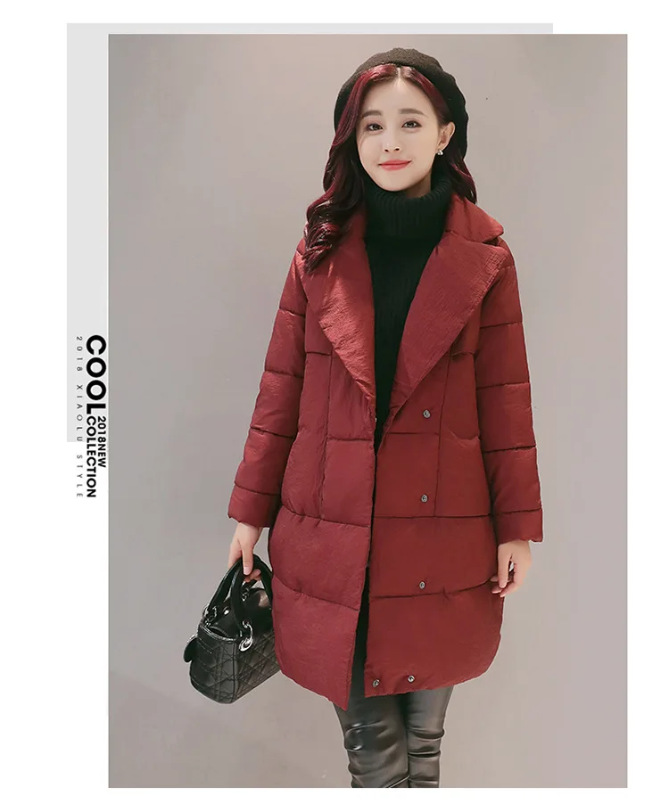 Хлопковая стеганая одежда Cocoon, женская одежда средней длины, стиль, зимнее хлопковое пальто с отложным воротником, шикарное пальто в Корейском стиле, свободное
