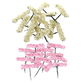 

288 Pcs Mini Petite Paper Artificial Rose Buds Flowers DIY Craft Wedding Decor Home, 144 Pcs Light Pink & 144 Pcs Ivory