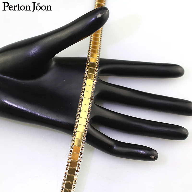 1 Yard Silber Gold Glas Strass Hot Fix Band Band Kristall Strass Dekoration Eisen auf Schuhe Kleidung Zubehör TR047 – Detail 8