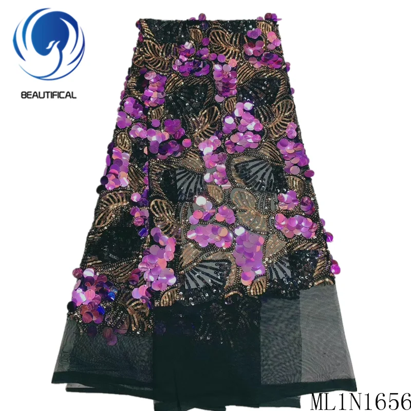 

BEAUTIFICAL Net Tulle Tissu 2019 Sequins Dress Laces African Sequins Lace High Quality Embroidery Tissu Lace African ML1N1656