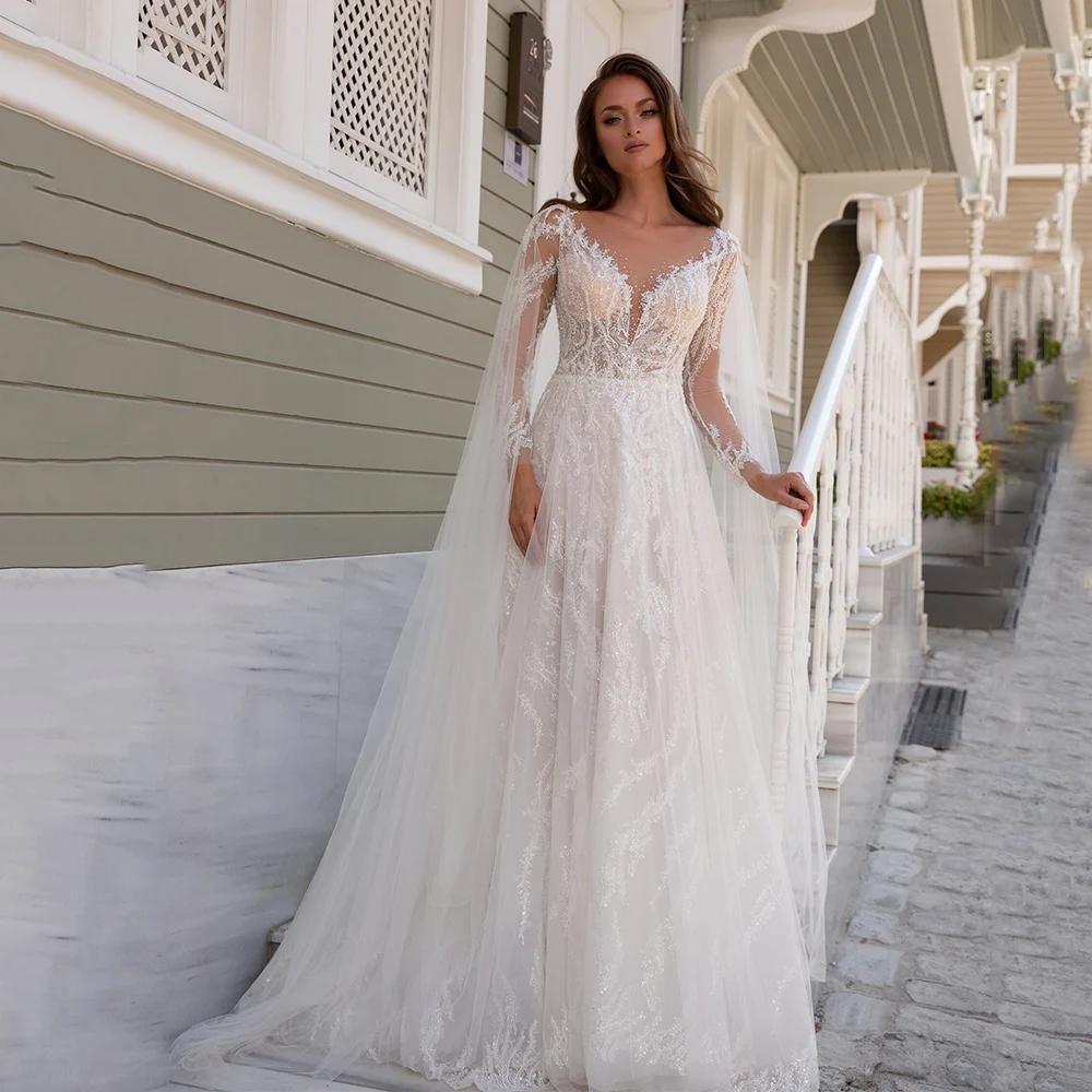 Vestido de novia blanco de lujo, ilusión de mangas largas, longitud hasta el 2021|Vestidos de novia| - AliExpress
