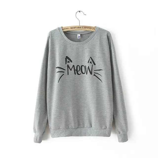 2017 Осень корейский стиль новый стиль Кот милый черный и белый с рисунком серый (женские) пуловер с капюшоном