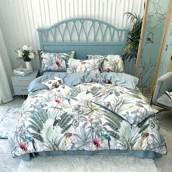 

New American Style Flower Plants Digital Printing 80S Egyptian Cotton Duvet Cover Bed Linen Fitted Sheet Pillowcases Bedding Set
