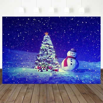 

Merry Christmas Photography Background Christmas Tree Gift Snowman Bokeh Snow Backdrop Decoration Props Banner For Photo Studio