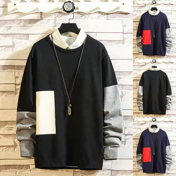 

Mens Autumn Winter Casual Long Sleeve Pacthwork Wool Sweaters Tops Cardigan Dropshipping Low price man woman style Leisure work