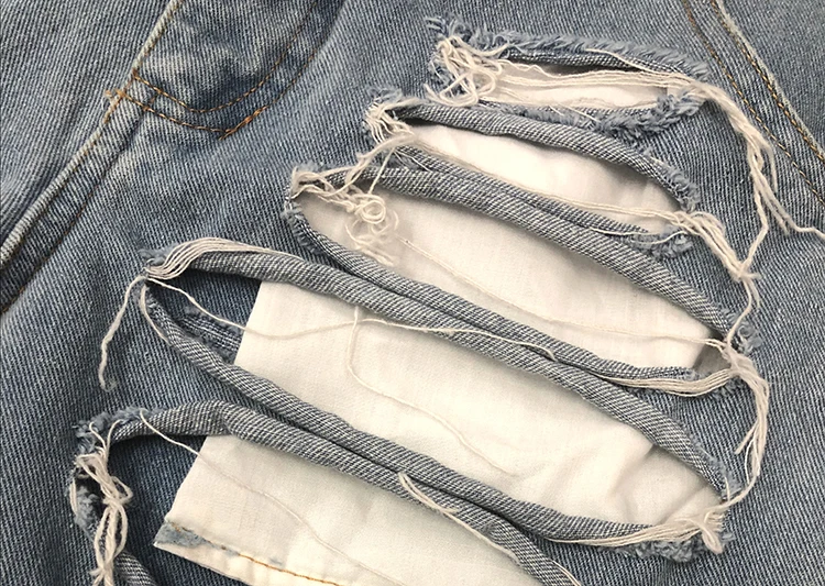 Bonjean поддельные две части брюки для женщин осенние длинные брюки свободные синие джинсы Рваные прямые джинсовые брюки BJ1614