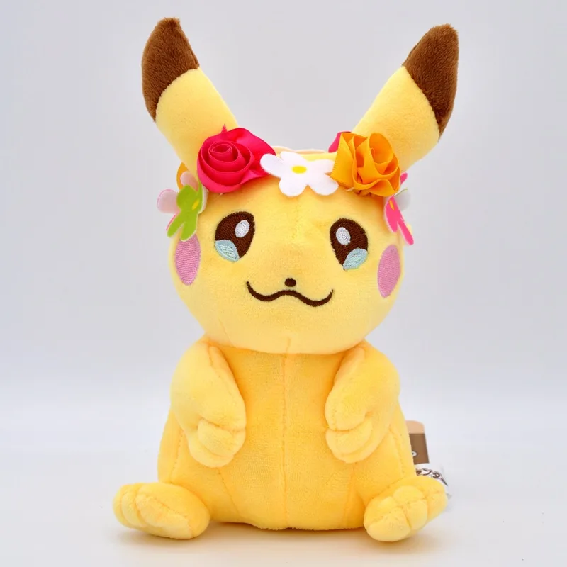 Takara Tomy Пикачу с венком Мягкая Плюшевая Кукла животным милым цветком 20 см PP Хлопок