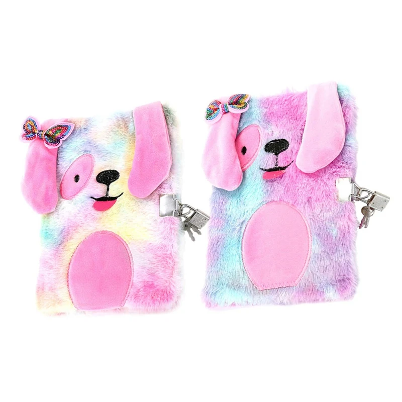

For 1PC Cute Embroidery Fold Notepad Colorful Animal Plush Notebooks With Lock Girl Portable Travel Diary Planner Stationery