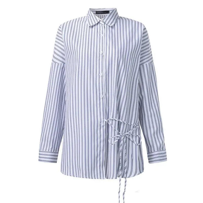 Топы больших размеров Blusas ZANZEA Женские повседневные блузки с длинным рукавом винтажные рубашки в полоску на пуговицах с нижними лямками S-5XL-туника - Цвет: Белый