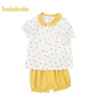 

Balabala Baby summer girl 2020 new foreign baby short sleeve suit cute cartoon soft literature and art