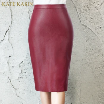 

Kate Kasin Women Pu Leather Skirt Autumn Streetwear Casual Office Work Wear Bodycon Pencil Skirt Elastic Tight Ladies Skirt