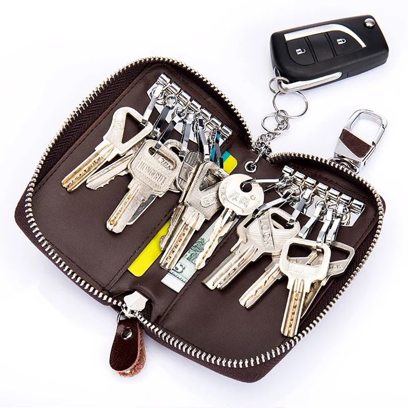 

Key Holder Wallet Genuine Leather Key Organizer Wallet Multi-Function Case Housekeeper Holders
