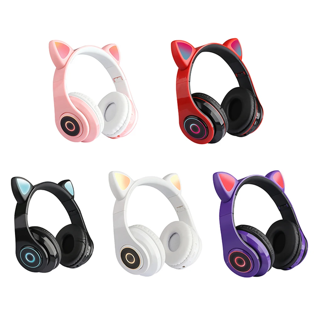 Wireless Bluetooth Headphones glowing cute LED Cat Ear Girls Gift Kids Headset Wireless HIFI Stereo Bass Rechargeable Headset
