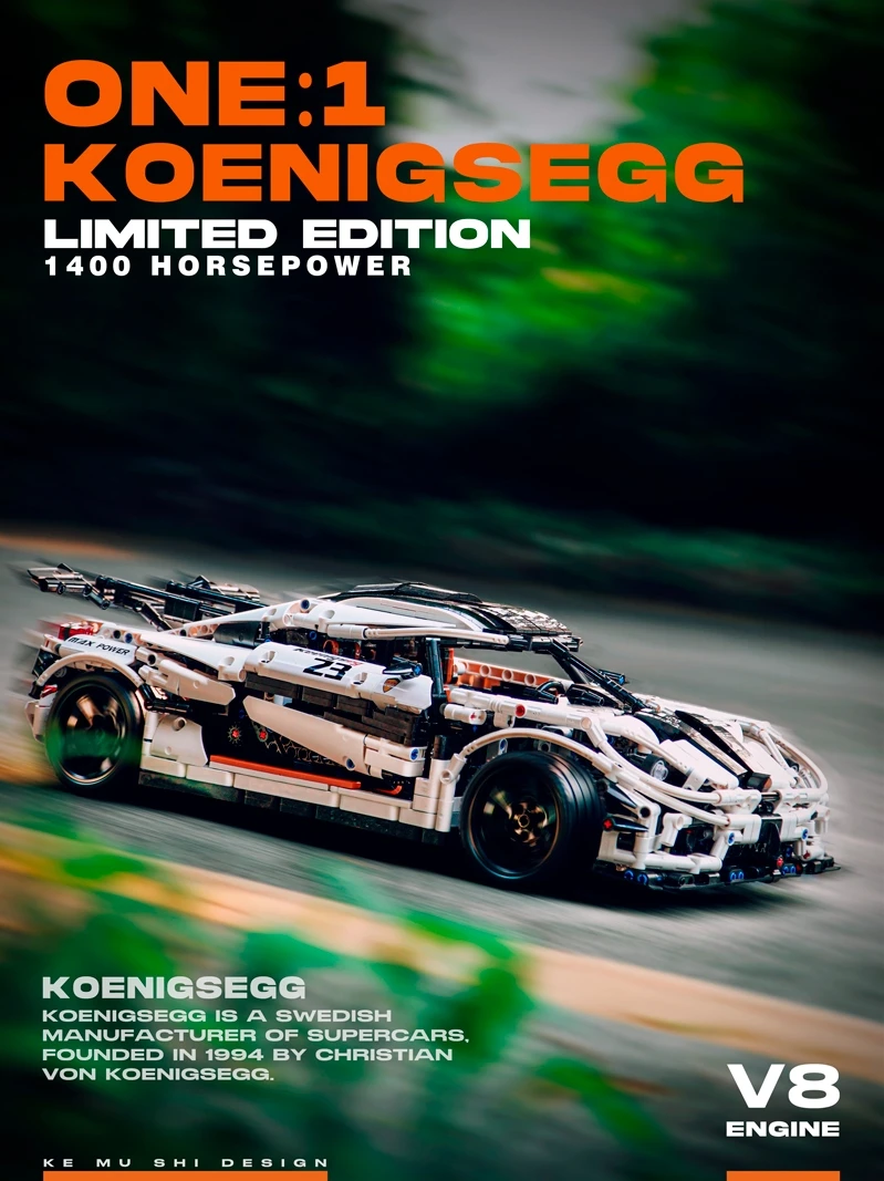 23002 93001 Technic koenigseзурованный Супер спортивный гоночный автомобиль гонка города MOC
