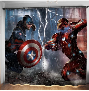 

Captain America Iron Man Marvel 2 Panels/Set Window Curtain Block out Fabric Drapes Darkening Thermal Insulated Living Bedroom