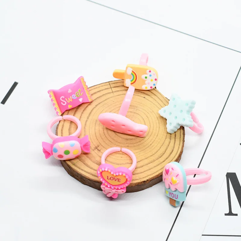 Cute Kids Rings Candy Color Korea kawaii Cartoon Cake Dessert Rings 20pcs/lot Children Girls Jewelry Gifts For Child ring set finger ring adjustable rings