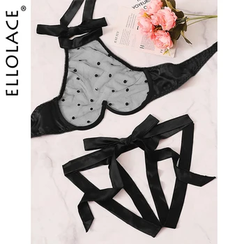 

Ellolace Lace Sexy Lingerie Set Transparent Underwear Women Hollow Out Panties Bra Set Romantic See Through Women's Underwear